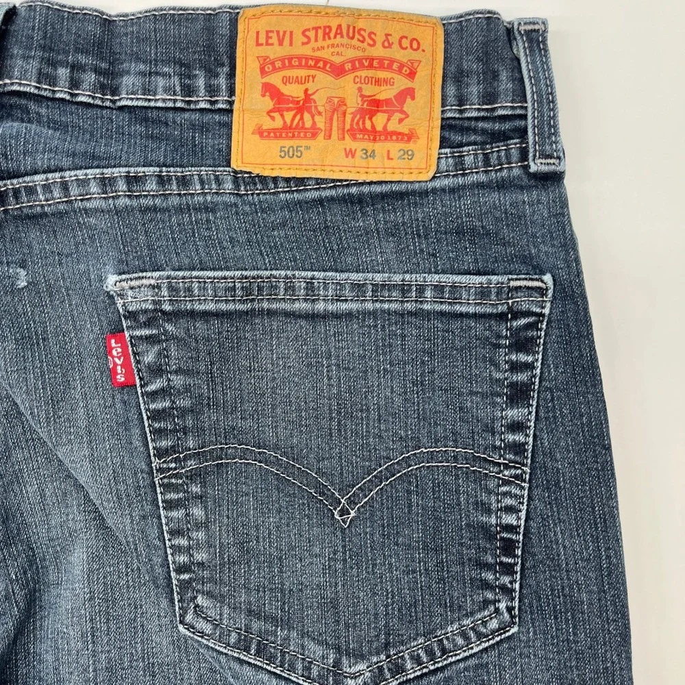 Levi's 505 Regular Fit Jeans Dark Wash Blue Mens 34x29‎ Straight Leg Streetwear